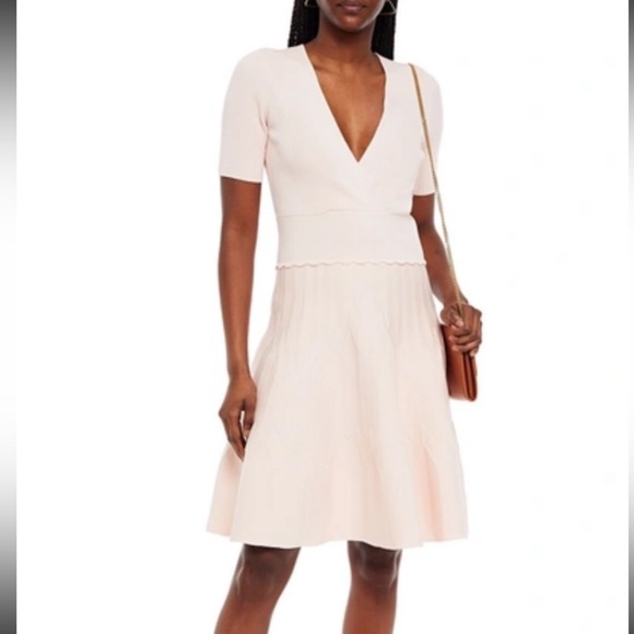 Sandro Esmera Baby Pink Wrap Effect Knit Dress Size 42 - Picture 2 of 5